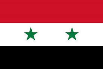 Syriens flagga har en röd, vit och svart linje vågrät. I den vita linjen finns två gröna stjärnor.